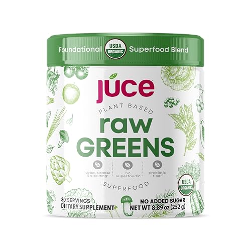 Terra Kai Organics Júce Raw Greens Daily Superfood Powder (30 Servings), 57 Superfoods, Clean Label, No Added Colors, sugars, fillers, unflavored