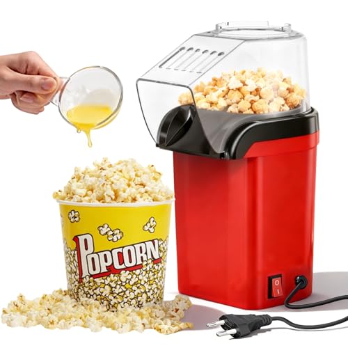 Pmueuff Heißluft Popcornmaschine, Heißluft Popcorn Maker mit Messlöffel, Transparenten Deckel,...