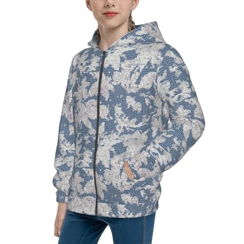 Linen Texture Leaf Kids Pullover Hoodies Boys Zip Up Sweatshirts Girls Athletic Clothes with Pocket