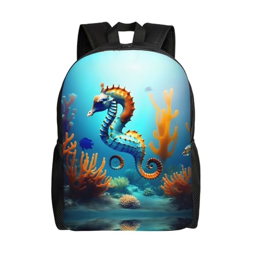 PHAYAH Mochila casual para laptop com estampa de cavalo marinho coral do fundo do mar, para homens e mulheres, meninos e meninas, leve