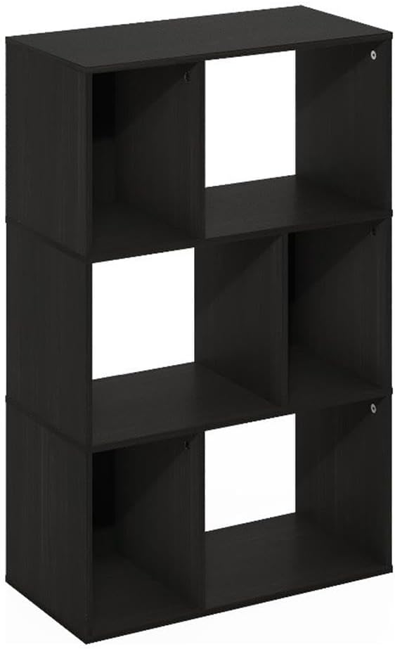 Pemberly Row 6-Cube Irregular Storage Bookcase, Espresso Finish, Composite Wood, 11.73 x 23.62 x 36.85 Inches, Open and Closed-Back Design, Modern Bookshelf for Living Room, Office, or Small Spaces