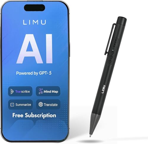 LIMU AI Voice Recorder Pen with App Control - 64GB AI Note Taking Device - ChatGPT 5 Translation, Summaries & Mind Maps (125 Languages), 400 Min/Month, 13h Recording Audio Recorder with Transcription