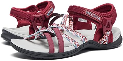 MEGNYA Women's Athletic Walking Sandals, Slip On Non Slip Hiking Sandals for Outdoor, Adjustable Sport Water Sandals with Durable Hook Loop Straps Size 9
