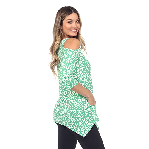 White Mark Women's Cold Shoulder Leopard Print Tunic Top With Pockets #TOP2
