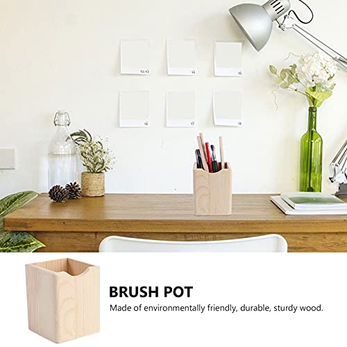Exceart Wooden Desk Organiser 2Pcs Unfinished Wooden Desk Pencil Organizer Toothbrush Holder Desk Organizer Pen Pencil Holder Wooden Stationary Organiser #TOP7