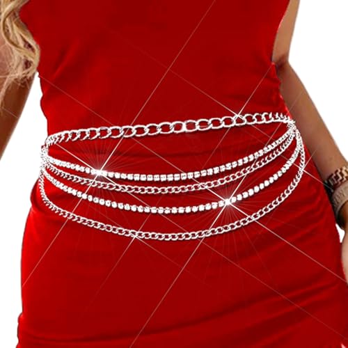 Bodiy Multilayer Waist Chain Belt Cuban Crystal Sparkly Belly Chains Rave Body Jewelry Accessories for Women and Girls3