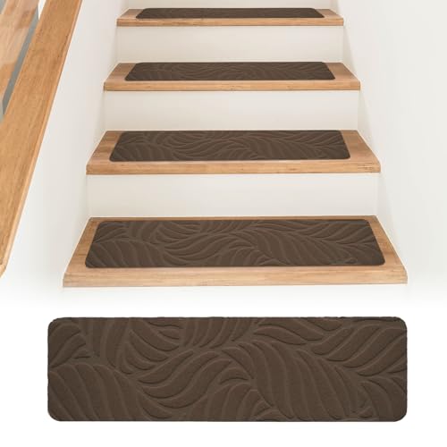 Bocguy 15 Stück Treppenstufen Matten, 55x19cm Stufenmatten Innen rutschfest, Selbstklebend Antirutschmatte Zuschneidbar Wiederverwendbar für Treppenschutz