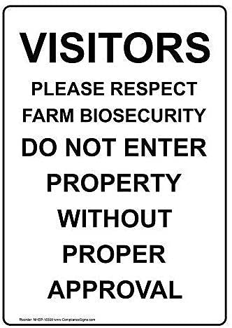 Inga Hazard Labels Aluminum Metal Sign Visitors Please Respect Farm Biosecurity Sign English Text White Warning Caution Notice Metal Tin Sign 8x12 inches