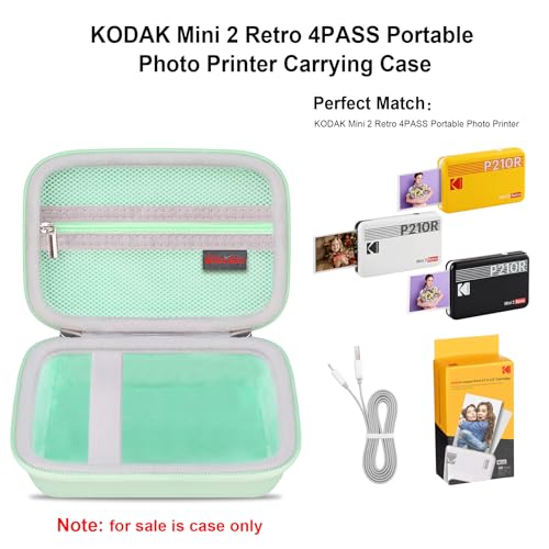 Image of Elonbo Carrying Case for KODAK Mini 2 Retro 2x3 inch P210R 4PASS Portable Photo Printer, Kodak Mini Instant Digital Camera Hard Travel Bag Storage Holder, Pocket Fits Film Cartridge, Green