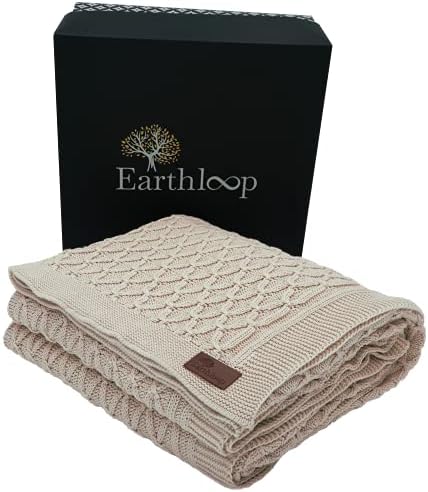 100% Organic Cotton – GOTS Certified | Knit Throw Blanket | Couch and Bed Throw Blankets | Knitted Throws | Adult Cable Knit (60 x 50 in, Ivory)