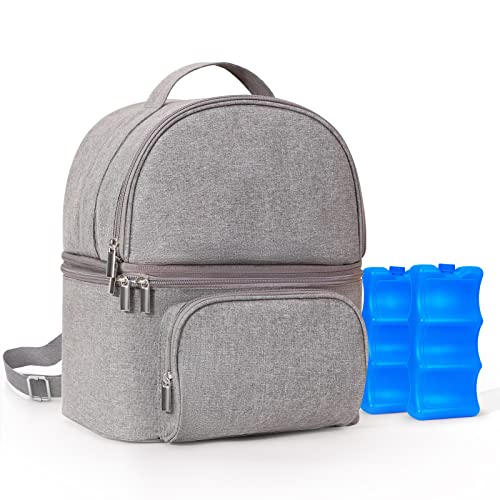 Image of TSRETE Breast Pump Bag, Breastmilk Cooler Bag with Ice Packs, Double Layer Detachable Baby Bottle Bag for Working & Traveling Breastfeeding Moms