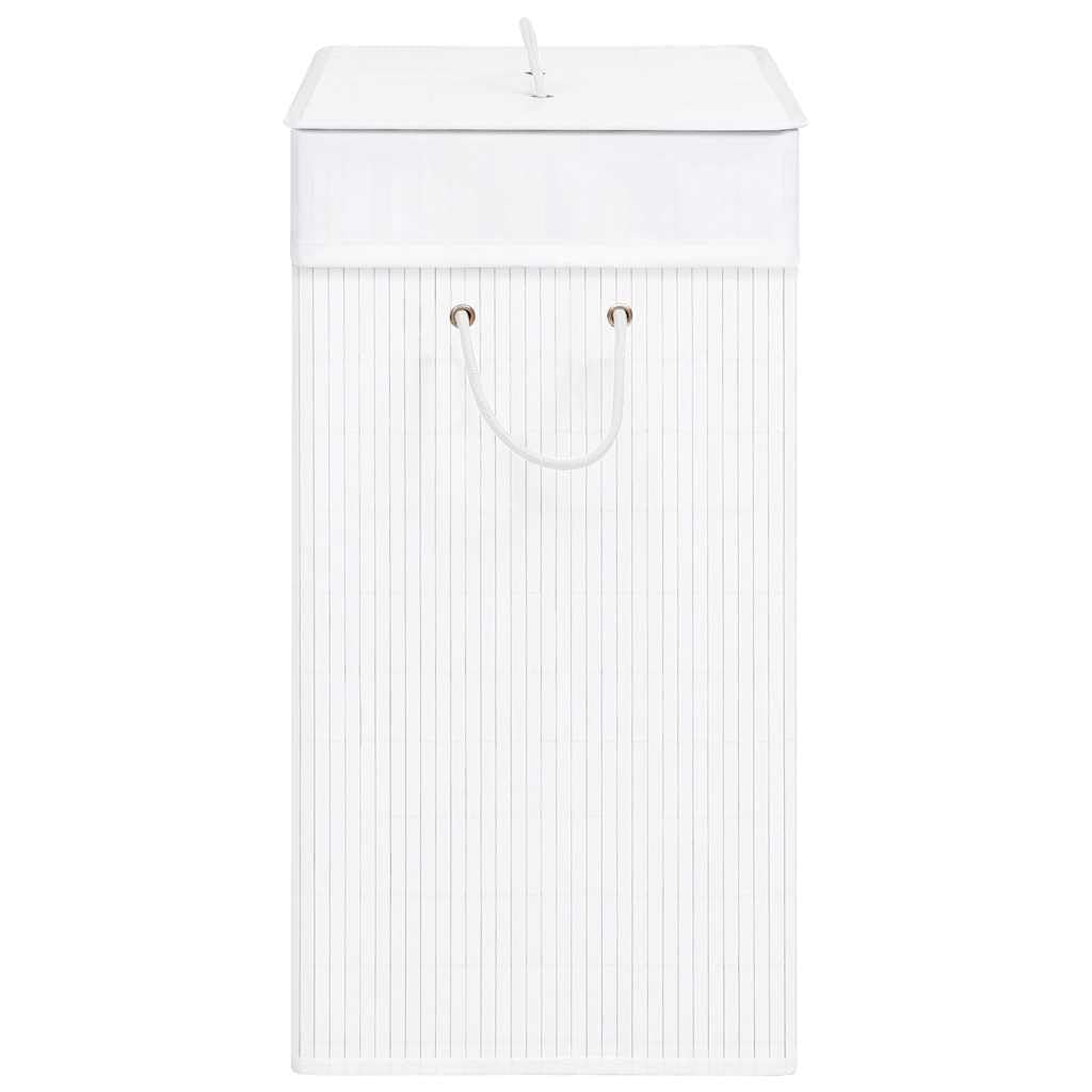 Cesto portabiancheria in bambù con sacchetto estraibile, bianco, 83 L
