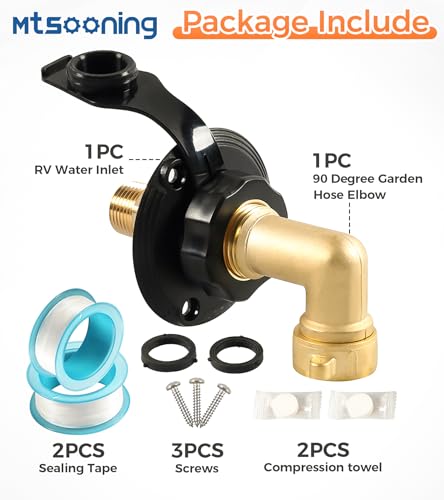 Image of RV City Water Fill Inlet with Elbow Check Valve, 3 /4 NH Female to 1 /2 NPT Male RV Water Hose Brass Connector Replacement for RV Camper Motorhome Trailer Marine Black