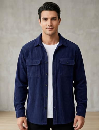 Image of MiraMichi Men's Full Sleeve Corduroy Striped Casual Jacket, Ideal for Stylish Everyday Outfits