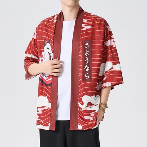 Image of PRIJOUHE Men's Japanese Kimono Cardigan Jackets Casual Long Sleeve Open Front Coat Lightweight Yukata Outwear