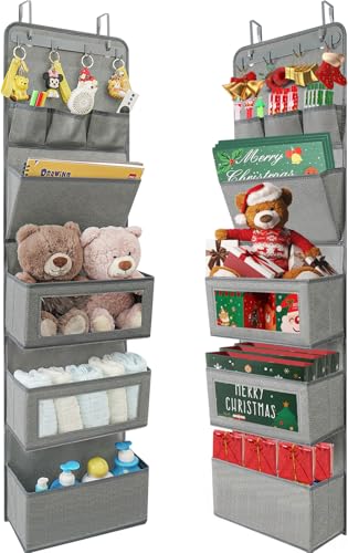 Image of VICTORICH All-IN-ONE Over the Door Organizer, Super Behind the Door Storage Organizer with Door Rack and Large Clear Windows, Wall File Organizer, Hanging Organizer (New Linen Gray)