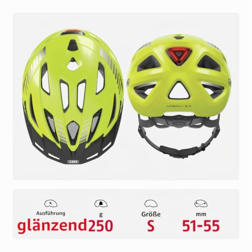 ABUS Stadthelm Urban-I 3.0 - Fahrradhelm mit Rücklicht, Schirm und Magnetverschluss - für Damen und Herren - Gelb, Größe S – Ansicht 3