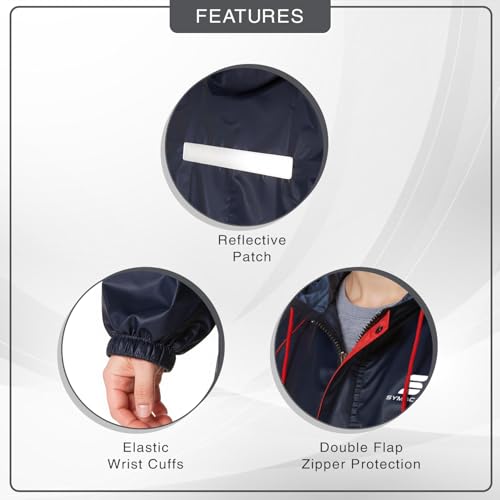 Image of Amazon Brand Symactive Reversible Double Layered Standard Length Hooded Raincoat with Pants for Kids (Unisex) | Waterproof | Elastic Cuffs | Age 08 10 Years | Blue | Polyester