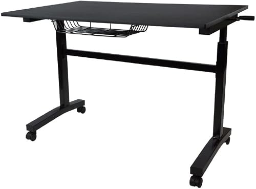urb SPACE Atlantic Adjustable Height Standing Desk – 46” x 28” Single-Piece Desktop, Maintenance-Free Hand Crank, Sturdy Heavy-Duty Steel Frame, Caster Wheels for Full Mobility, PN 33908049 in Black