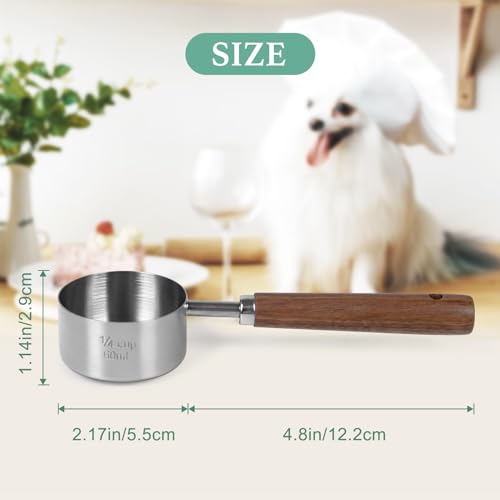 Image of Food Scoop Measuring Cup - 1 /4 Cup (4 Tablespoon | 2 Oz. | 60 mL),304 stainless steels,Black walnut long handle