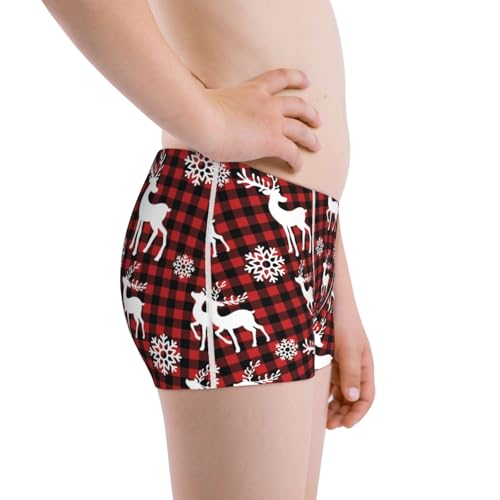 Boys' Cotton Boxer Brief Soft Underwear-Plaid Reindeer Snowflakes2