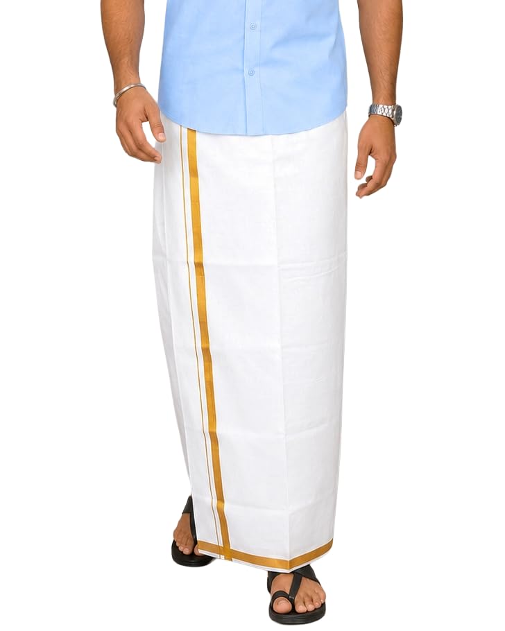 tuni mani Men's Cotton Dhoti with Zari Border/Single Dhoti 2.0mtr-picture-20