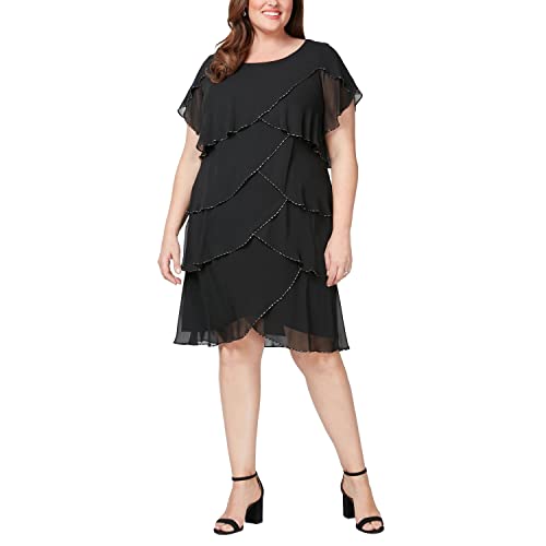 Image of S.L. Fashions Womens Plus Size Capelet Tier Dress with Beaded Detail
