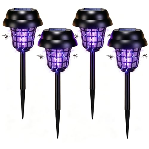 Upgraded Solar Bug Zapper Outdoor Waterproof Mosquito Repellent Outdoor Patio Mosquito Trap & Killer for Moths, Gnats, Flies, Small Flying Insect, Solar Powered Fly Zapper for Backyard, Garden,4 Pack
