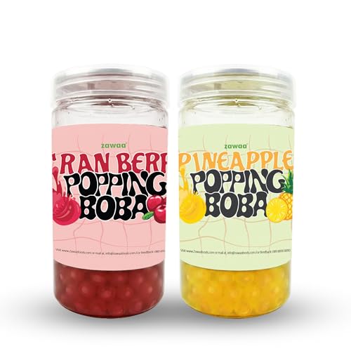 Image of Zawaa Boba Tea Assorted Popping Boba Pearls - Pineapple & Cranberry | 300g Each (Pack of 2) | Bursting Bubble Tea Pearls