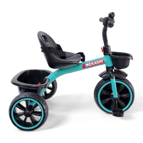 Image of MEKASHI T-001RW Plug N Play Kids Trike /Baby Tricycle, Big Size Storage Basket, Bell, Comfortable Seat with Seat Belt, 12 to 48 Months, Load Upto 35Kg, Easy Assembly, Heavy Guage Steel Frame, Sea Green