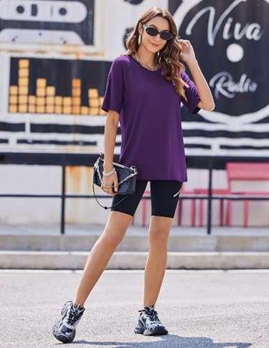 Image of Ekouaer 2 Pack Womens Tops Short Sleeve Oversized T Shirts Summer Spring Tops 2025 Basic Casual Tee Top S-XXL
