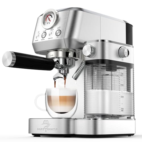 MAttinata Cappuccino Coffee Machine with Automatic Milk Frother, Compact Espresso Machine with Pressure Gauge, Stainless Steel Cappuccino Maker with for Home, Office