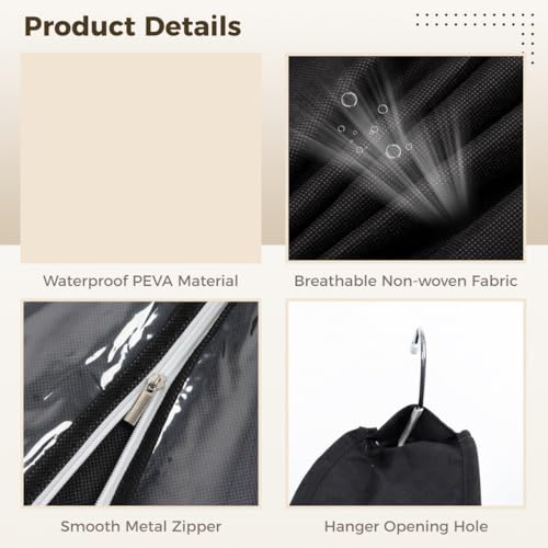 5-Pack Garment Storage Bags, 23.6” X 3.9” X 39.4”, Clear Waterproof Covers for Jackets, Sweaters, and Coats2