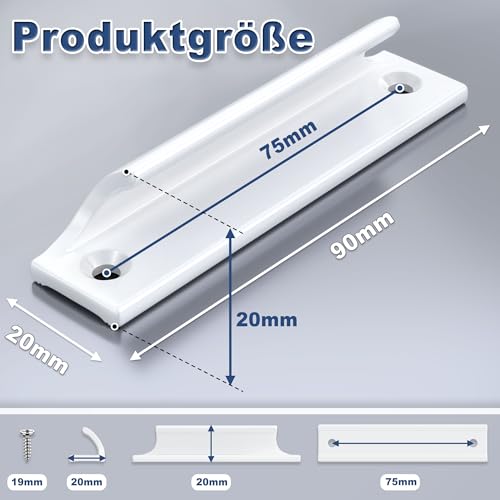 AwmnSrman Balkontürgriff Außen 2 Stück - Pulverbeschichtetes Aluminium Weiß mit M4 Schrauben (76mm Lochabstand) für Balkontüren, Fliegengitter und Fenster