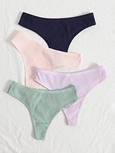 Verdusa Women's 4 Piece Mid Waist Solid Thongs Underwear Multicolor M #TOP2