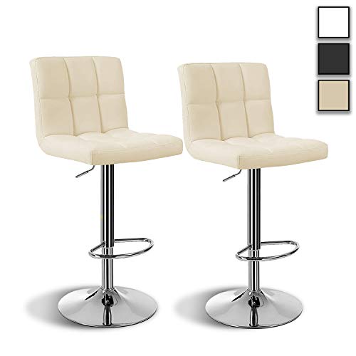 Taburetes de Bar, Juego de 2, taburetes de Altura Regulable, taburetes de Bar de Cuero de imitación, Silla giratoria de 360 ​​°, sillas de Cocina con Respaldo y reposapiés, taburetes de Bar (Beige)