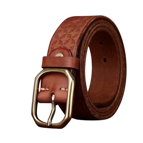 Vintage Western Leather Embossed Belt for Men Women Textured Engraved Floral Strap, Solid Brass Buckle for Casual Wear(125cm/49, Brown)