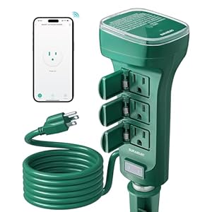 SURAIELEC Outdoor Smart Plug, 6 Outlet WiFi Power Stake Light Timer, 6FT Extension Cord, Electrical Power Strip Weatherproof for Patio Lights, Christmas Decorations, Alexa/Google Assistant Compatible