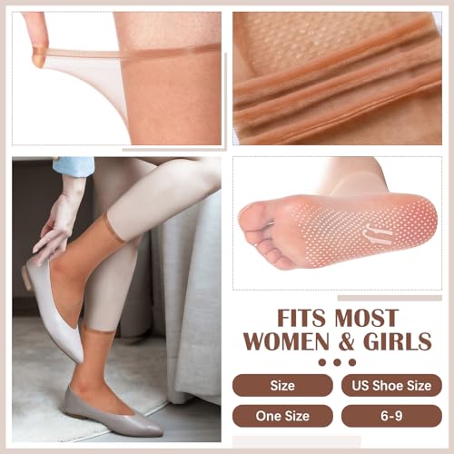 20 Pairs Women's Sheer Ankle Nylon Socks with Gripper Anti Skid Transparent Non Slip Pantyhose Socks Invisible Silk Ankle Anklets for Women3