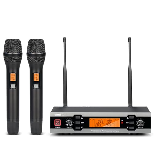 TKLBLS UHF Wireless Microphone System, Cordless Karaoke Microfono Set, Dual Metal Handheld Dynamic Singing Mic 300ft with Receiver Volume Control Echo for Karaoke, Party, Home KTV Set, Wedding