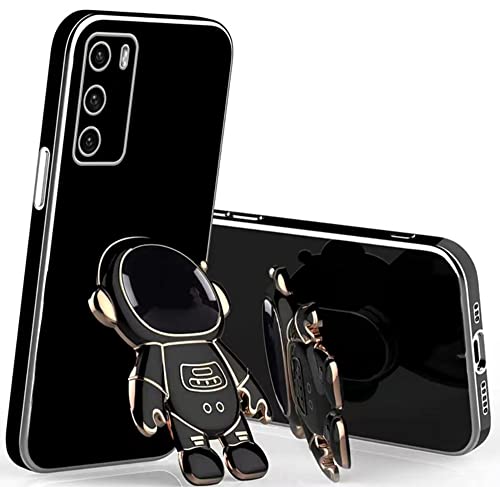 for Samsung Galaxy A13 5G Case 6D Plating Astronaut Hidden Stand with Camera Cover,Luxury Bling Glitter Soft TPU Cute Cartoon Folding Kickstand Phone Case for Samsung A13 for Girls Women Black