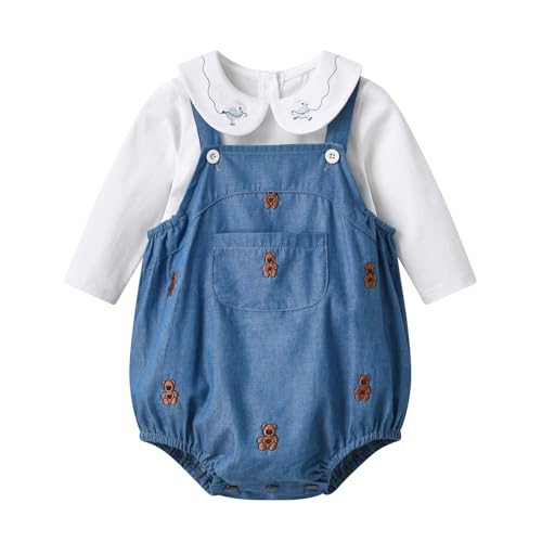 Baby Infant Boys Grils Denim Bodysuit Little Bear Pocket Jumper Outfits One Piece Romper2