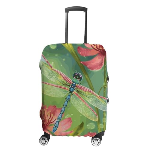 Dragonflies And Flowers Travel Luggage Cover Anti-scratch Suitcase Cover Elastic Suitcase Protective Cover Fits 19-32 Inch Luggage S