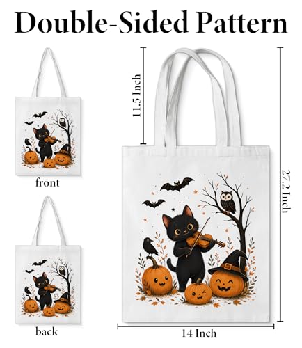 Image of Cute Cat Canvas Tote Bag for Women， Aesthetic Reusable Shoulder Bag for Shopping Travel Work