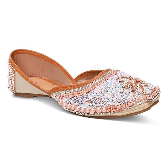 DELY BELY Women's Punjabi Jutti – Stylish Ethnic Kohlapuri & Jaipuri Jutties with Comfortable Sole for Casual & Fancy Wear Pink (Size-6)-image-13
