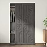 JUBEST 48'(Double 25') x80' Sliding Closet Door, K Style Bypass Closet Door with Hardware Kit & Matching Fascia, Preassembled Solid Wood Slab with Water-Proof PVC Surface, Easy to Install, Gray