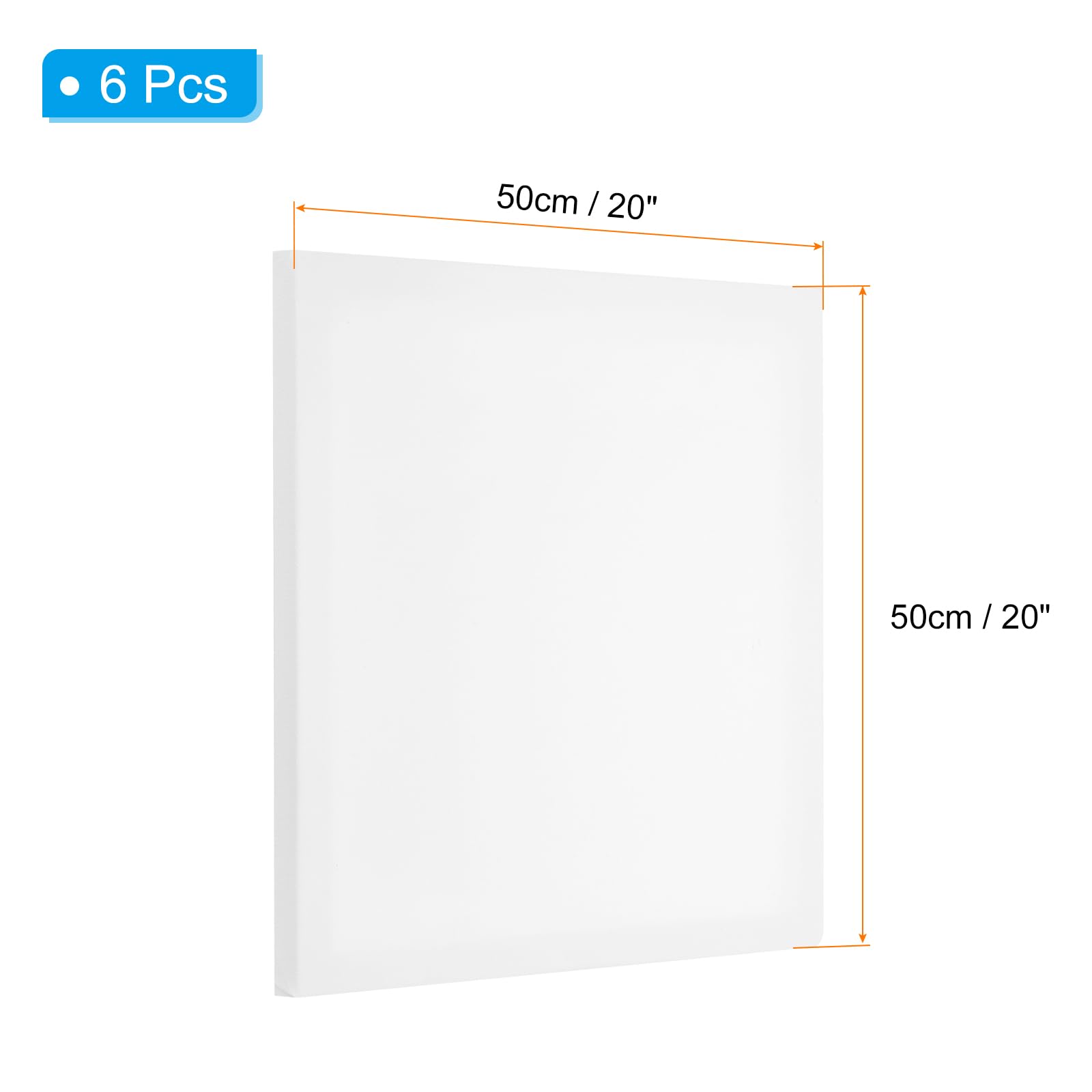 PATIKIL Lienzo Tensado, 6 Piezas 20" x 20" Lienzo Cuadrado Para Pintar Lienzo En Blanco Preparado Paneles De Lienzo De Algodón Para Pinturas Acrílicas Al Óleo Acuarelas, Blanco