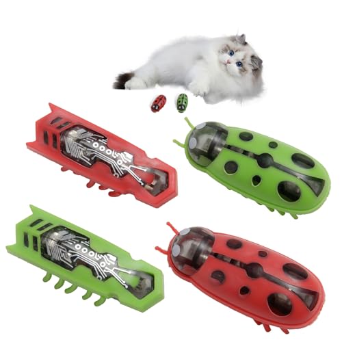 COACOM 4 Pezzi Mini Robot Mouse Beetle Topo Che Prende in Giro Giocattoli per Gatti, Sussiosi, Intrattenimento Creativo, Giocattoli per Animali Domestici Interattivi.
