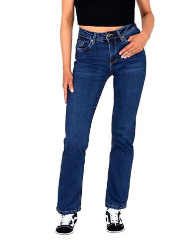 ESRA Straight Jeans Damen Jeans High Waist Damen Jeans Stretch - Jeans Dunkelblau Damen Stretch Hose Damen High Waist Große Größe Plus Size G6