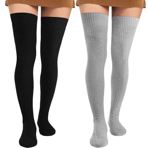 Image of Pleneal Thigh High Socks Womens Over Knee High Boot Socks Knit Leg Warmers